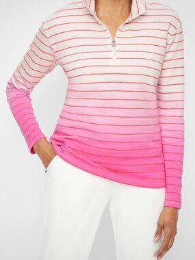 T by Talbots Pink Dip Dyed Striped Half Zip Pullover Comfy Sweatshirt [size S]